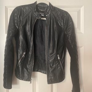 Black leather bomber jacket